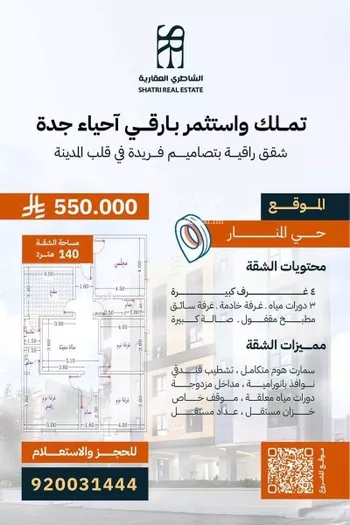 شقة للبيع في شارع إبراهيم الأنماطي, حي المنار, مدينة جدة, منطقة مكة المكرمة صورة 5