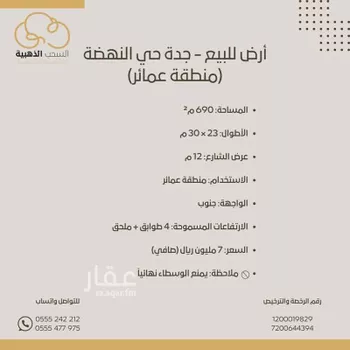 أرض للبيع في شارع خلاصه الزهر, حي النهضة, مدينة جدة, منطقة مكة المكرمة
