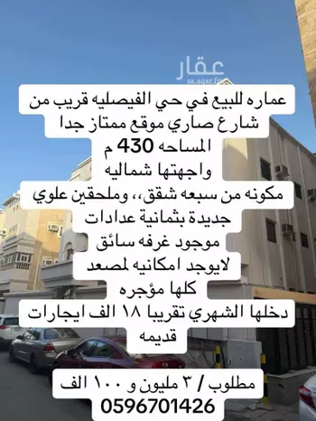 عمارة للبيع في شارع يحيي بن حمزه, حي الفيصلية, مدينة جدة, منطقة مكة المكرمة