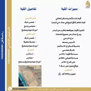 فيلا للبيع في شارع ابن النفيس, حي الزمرد, مدينة جدة, منطقة مكة المكرمة صورة 2