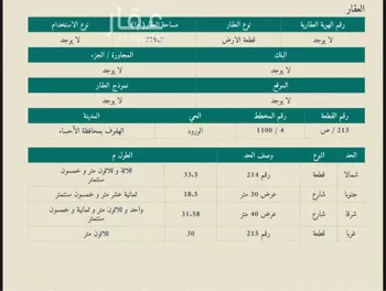 أرض للبيع في شارع اللصيفاء, حي الورود الثالث, مدينة الاحساء, المنطقة الشرقية صورة 2
