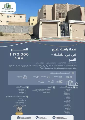 فيلا للبيع في شارع ربعى بن عمرو الانصاري, حي التحلية, مدينة الخبر, المنطقة الشرقية