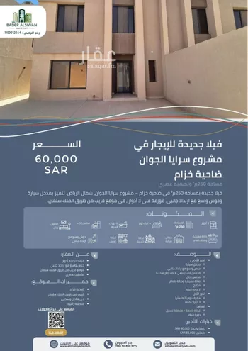 فيلا للإيجار في حي مطار الملك خالد الدولي, مدينة الرياض, منطقة الرياض