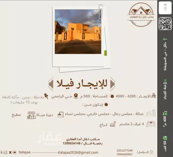 فيلا للإيجار في شارع عمر بن عبد القادر مفتي, حي قرية النيصية, مدينة حائل, منطقة حائل