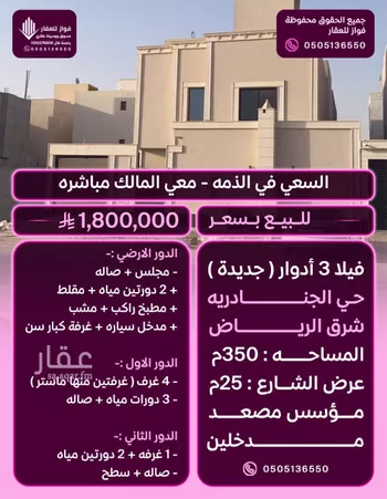 فيلا للبيع في حي الجنادرية, مدينة الرياض, منطقة الرياض
