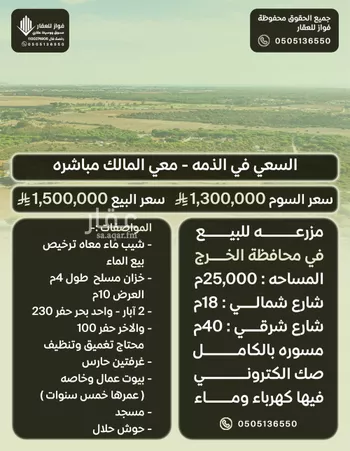 مزرعة للبيع في حي القاعدة, مدينة الخرج, منطقة الرياض