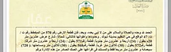 أرض للبيع في شارع أحمد بن محمد القطيعي, حي النظيم, مدينة تبوك, منطقة تبوك