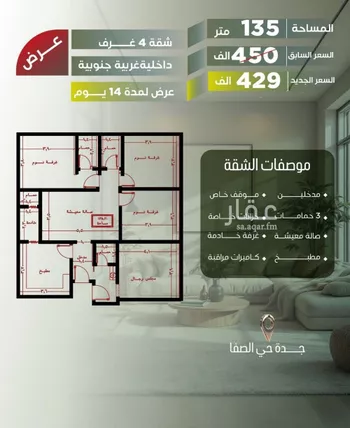 شقة للبيع في شارع أبو الحسن التميمى, حي الصفاء, مدينة جدة, منطقة مكة المكرمة صورة 3
