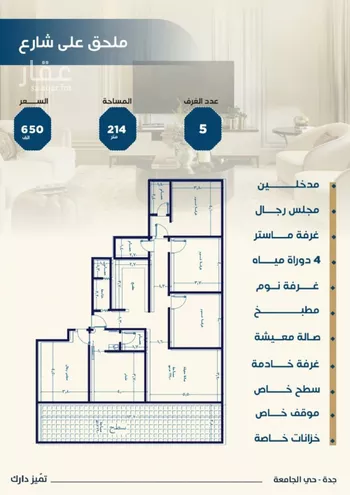 شقة للبيع في شارع ابن الشرف, حي الجامعة, مدينة جدة, منطقة مكة المكرمة صورة 2