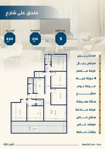 شقة للبيع في شارع ابن الشرف, حي الجامعة, مدينة جدة, منطقة مكة المكرمة صورة 5