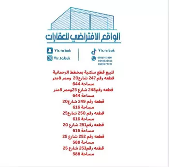 أرض للبيع في شارع محمد بن سليم  , حي الريان, مدينة تبوك, منطقة تبوك