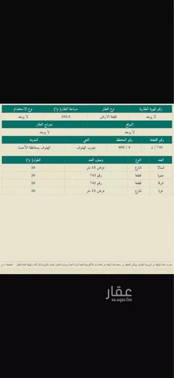 أرض للبيع في حي العاصمة, مدينة الاحساء, المنطقة الشرقية