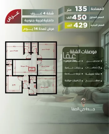 شقة للبيع في شارع أبو الحسن التميمى, حي الصفاء, مدينة جدة, منطقة مكة المكرمة