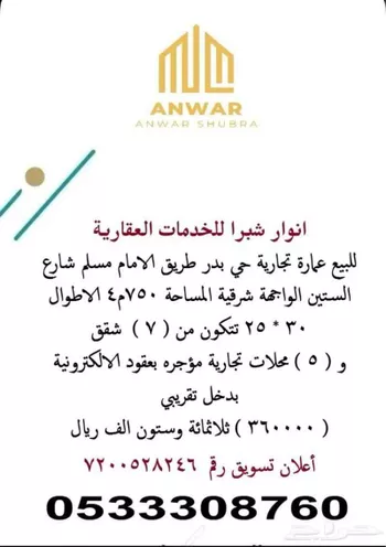 عمارة للبيع في شارع مسلم الفرعى, حي بدر, مدينة الرياض, منطقة الرياض