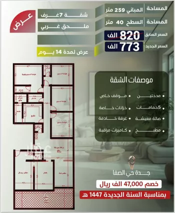 شقة للبيع في شارع أبو الحسن التميمى, حي الصفاء, مدينة جدة, منطقة مكة المكرمة صورة 2