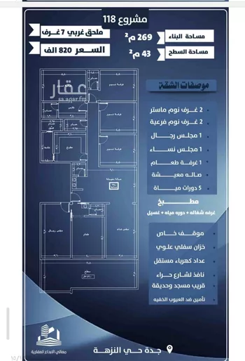 شقة للبيع في شارع أحمد الرقيمى, حي النزهة, مدينة جدة, منطقة مكة المكرمة