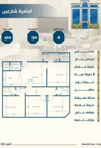 شقة للبيع في شارع ابن الشرف, حي الجامعة, مدينة جدة, منطقة مكة المكرمة صورة 2