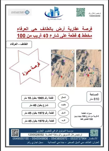 أرض للبيع في حي العرفاء الغربية, مدينة امارة منطقة مكة المكرمة - الطائف, منطقة مكة المكرمة