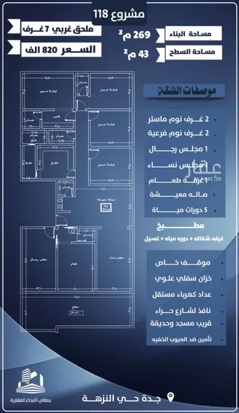 شقة للبيع في شارع احمد الرقيمي, حي النزهة, مدينة جدة, منطقة مكة المكرمة صورة 2