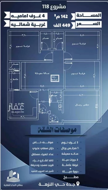 شقة للبيع في شارع احمد الرقيمي, حي النزهة, مدينة جدة, منطقة مكة المكرمة