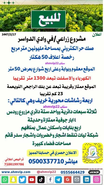 مزرعة للبيع في شارع ابن علوش, مدينة وادي الدواسر, منطقة الرياض صورة 2