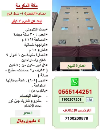 عمارة للبيع في شارع طفيل بن النعمان السلمي, حي الهجرة, مدينة مكه المكرمه, منطقة مكة المكرمة صورة 2