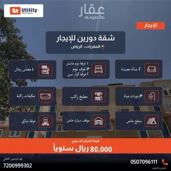 شقة للإيجار في شارع حفص بن عمرو, حي مغرزات, مدينة الرياض, منطقة الرياض