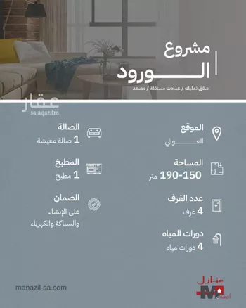 شقة للبيع في شارع سفيان بن الحكم, حي العوالي, مدينة الرياض, منطقة الرياض صورة 2