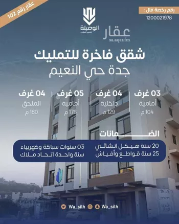 شقة للبيع في شارع ابو اميه الشعباني, حي النعيم, مدينة جدة, منطقة مكة المكرمة