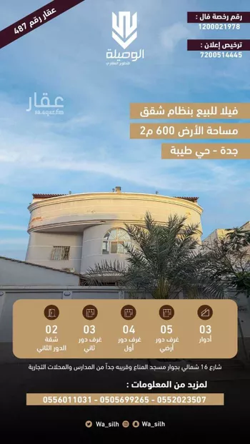 فيلا للبيع في شارع عبدالوهاب ابن سكينة, حي طيبة, مدينة جدة, منطقة مكة المكرمة