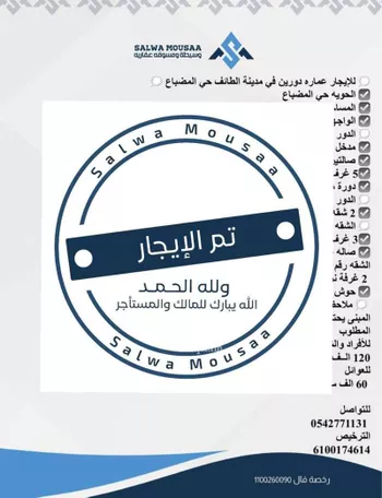 عمارة للإيجار في شارع ثمامة الحنفي, حي المضباع, مدينة امارة منطقة مكة المكرمة - الطائف, منطقة مكة المكرمة