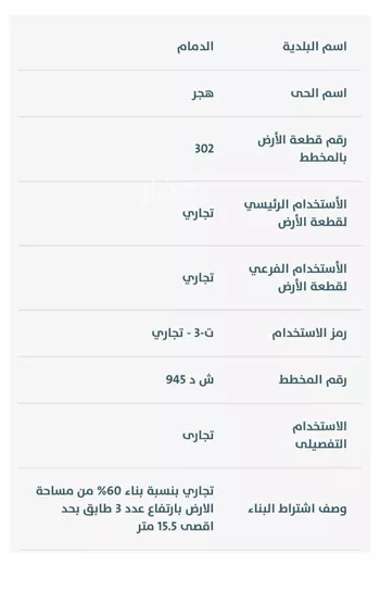 أرض للبيع في شارع الفضل, حي هجر, مدينة الدمام, المنطقة الشرقية صورة 2