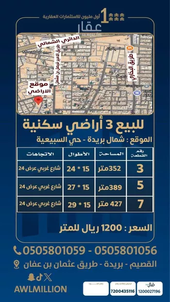 أرض للبيع في شارع حجاج بن أرطأة, حي الفلاح, مدينة بريده, منطقة القصيم
