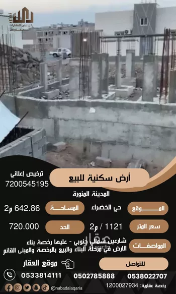 أرض للبيع في شارع الحسين ابن باز, حي الخضراء, مدينة المدينه المنوره, منطقة المدينة المنورة
