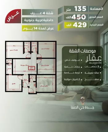 شقة للبيع في شارع عبدالله ابن ابي الدنيا, حي الصفاء, مدينة جدة, منطقة مكة المكرمة