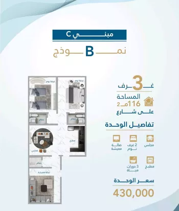 شقة للبيع في شارع امام الدين المرشدي, حي الفيحاء, مدينة جدة, منطقة مكة المكرمة صورة 3