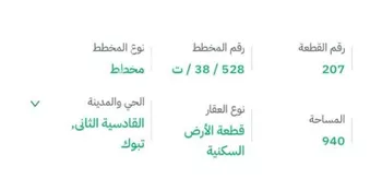 أرض للبيع في شارع عبدالرحمن عزام, حي القادسية الاول, مدينة تبوك, منطقة تبوك صورة 2