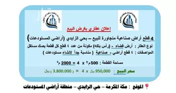 أرض للبيع في شارع خالد ابن هوذة ابن ربيعة العامري, حي البساتين, مدينة مكه المكرمه, منطقة مكة المكرمة