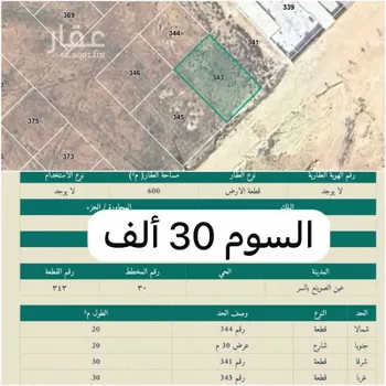 أرض للبيع في مدينة عين الصوينع, منطقة الرياض