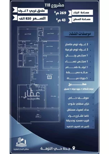 شقة للبيع في شارع احمد الرقيمي, حي النزهة, مدينة جدة, منطقة مكة المكرمة صورة 2