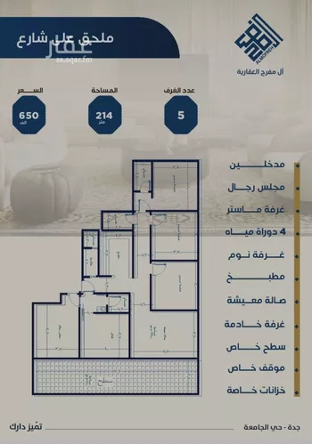 شقة للبيع في شارع ابن الشرف, حي الجامعة, مدينة جدة, منطقة مكة المكرمة