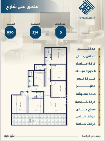 شقة للبيع في شارع ابن الشرف, حي الجامعة, مدينة جدة, منطقة مكة المكرمة صورة 2