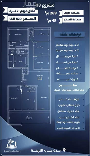 شقة للبيع في شارع احمد الرقيمي, حي النزهة, مدينة جدة, منطقة مكة المكرمة