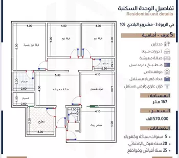 شقة للبيع في شارع الحسين بن رواحة, حي الربوة, مدينة جدة, منطقة مكة المكرمة صورة 3