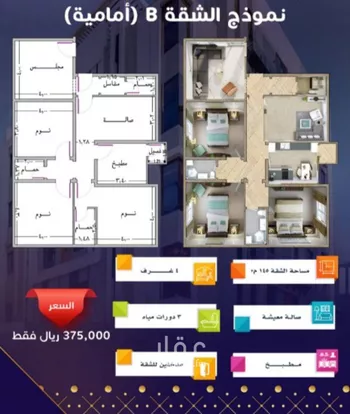شقة للبيع في شارع مسيكة المكية, حي مريخ, مدينة جدة, منطقة مكة المكرمة صورة 3