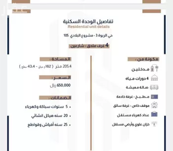 شقة للبيع في شارع الحسين بن رواحة, حي الربوة, مدينة جدة, منطقة مكة المكرمة صورة 3