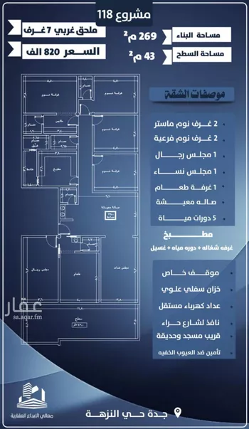 شقة للبيع في شارع احمد الرقيمي, حي النزهة, مدينة جدة, منطقة مكة المكرمة صورة 2