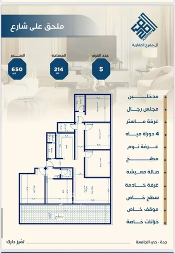 شقة للبيع في شارع عبدالرحمن الزواوي, حي الروابي, مدينة جدة, منطقة مكة المكرمة صورة 2