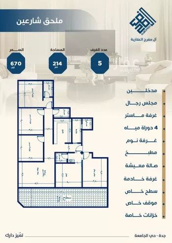 شقة للبيع في شارع ابن الشرف, حي الجامعة, مدينة جدة, منطقة مكة المكرمة صورة 3