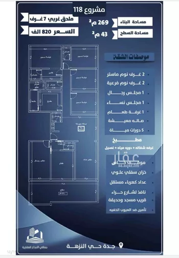 شقة للبيع في شارع احمد الرقيمي, حي النزهة, مدينة جدة, منطقة مكة المكرمة صورة 4